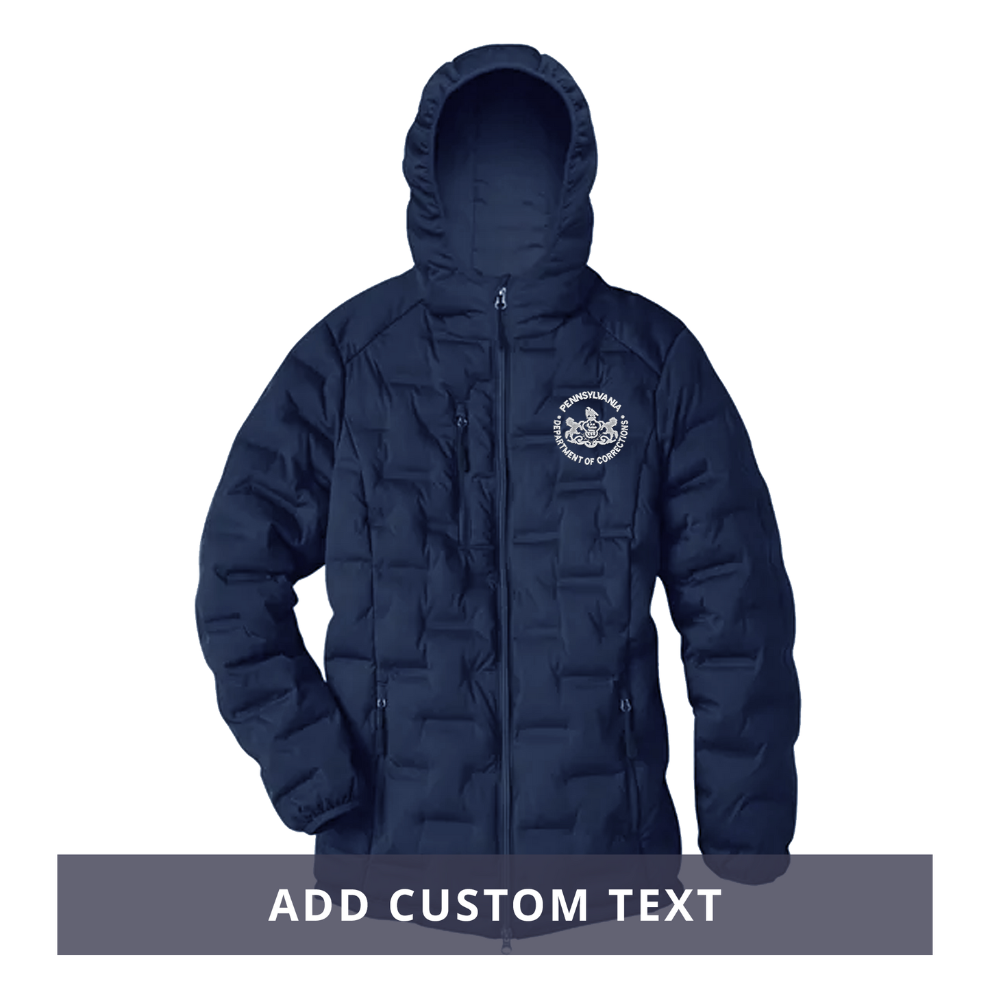 Adult Hooded Puffer Jacket with Embroidered Department of Corrections Seal (Various Colors)