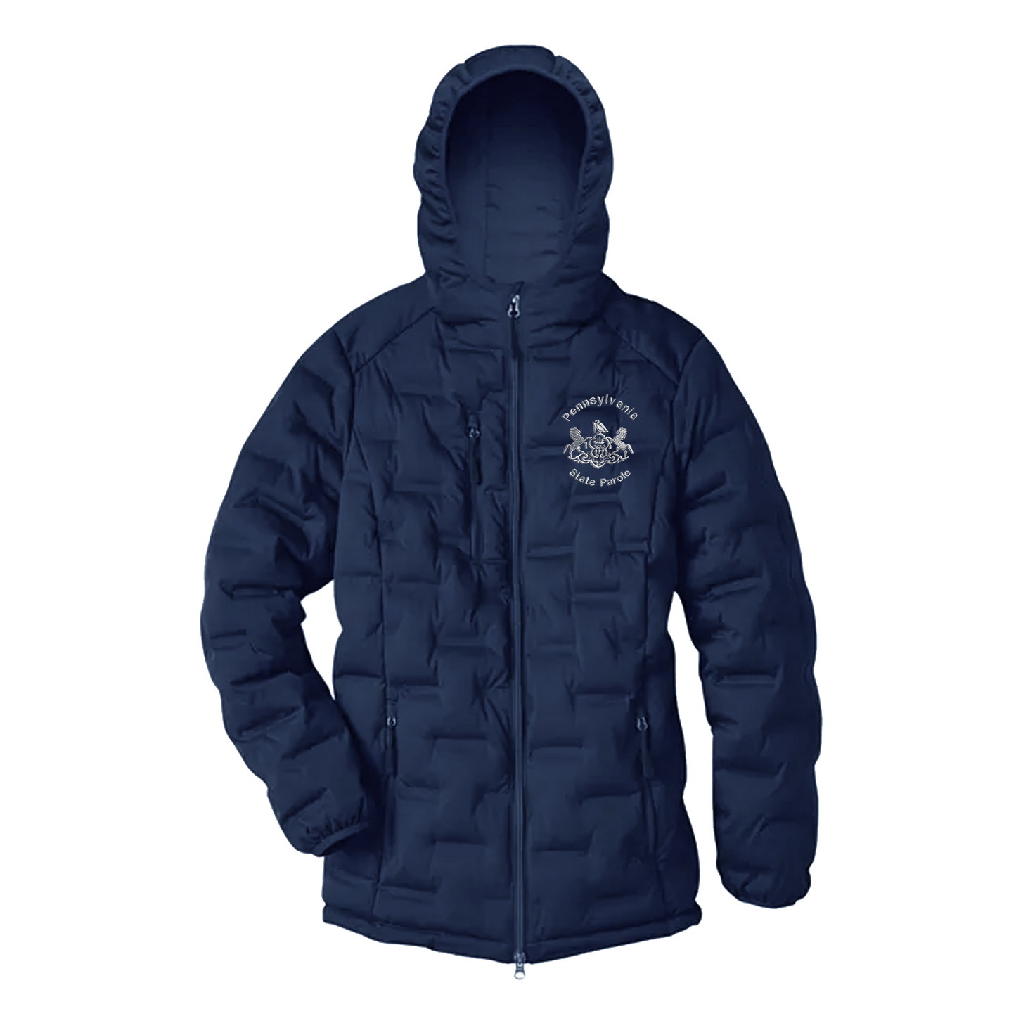 Adult Hooded Puffer Jacket with Embroidered State Parole Seal Various Colors