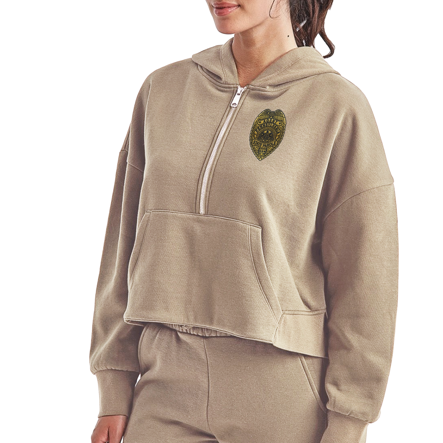 Ladies' Half-Zip Hooded Sweatshirt with Embroidered State Parole Agent Logos (Various Colors)