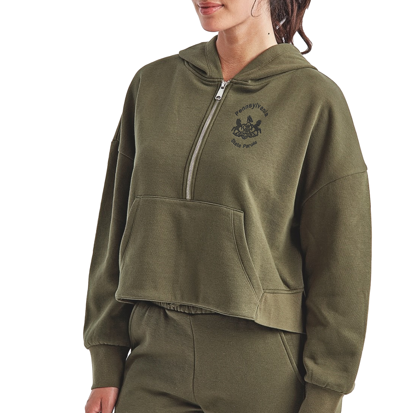 Ladies' Half-Zip Hooded Sweatshirt with Embroidered State Parole Agent Logos (Various Colors)