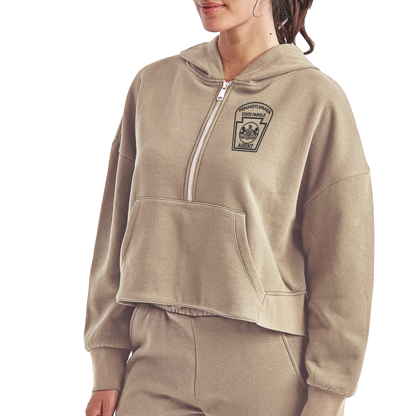 Ladies' Half-Zip Hooded Sweatshirt with Embroidered State Parole Agent Logos (Various Colors)