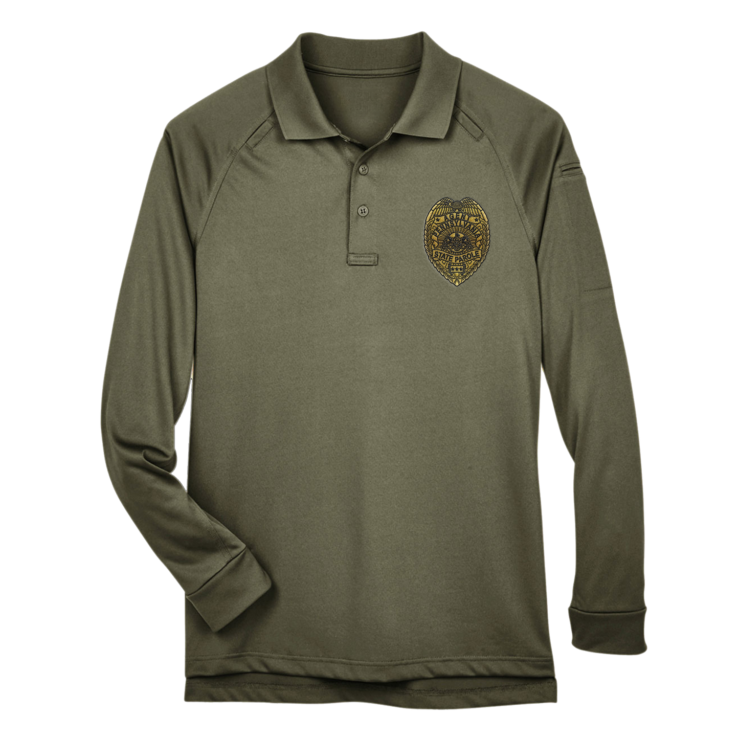 Adult Tactical Long-Sleeve Polo with Embroidered State Parole Agent Badge (Various Colors)