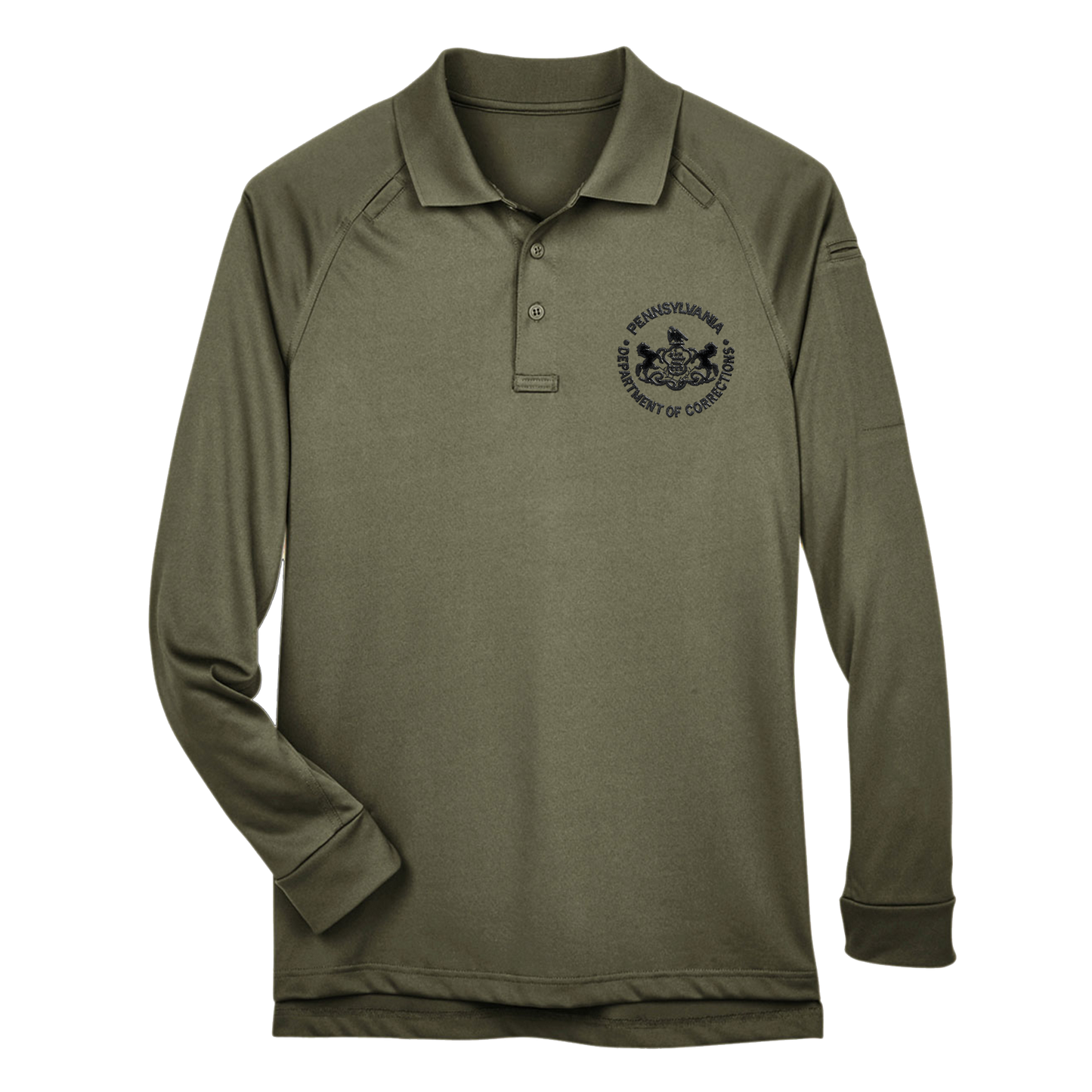 Adult Tactical Long-Sleeve Polo with Embroidered Department of Corrections Logos (Various Colors)