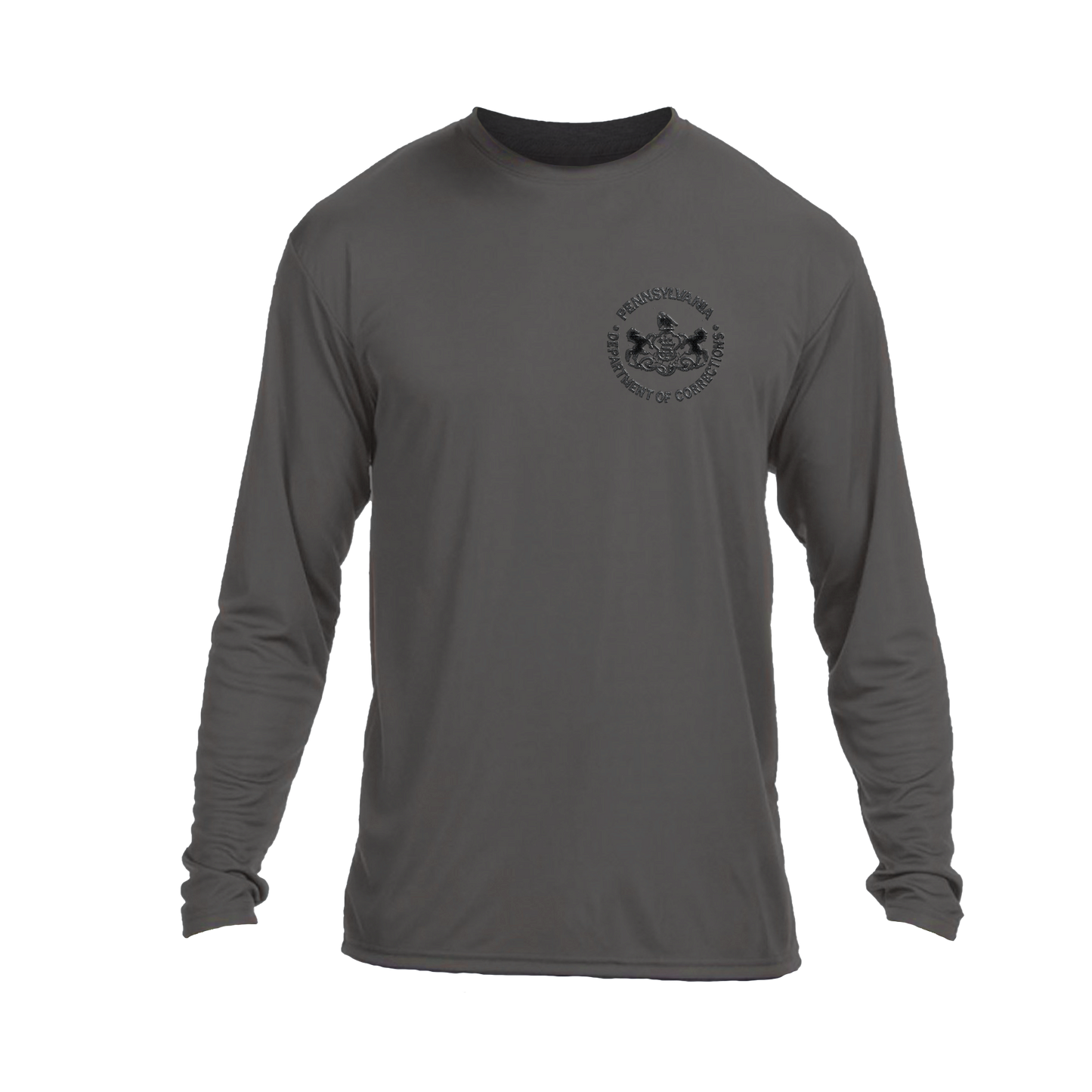 Adult Moisture-Wicking Long-Sleeve Tee with Embroidered Department of Corrections Seal (Various Colors)