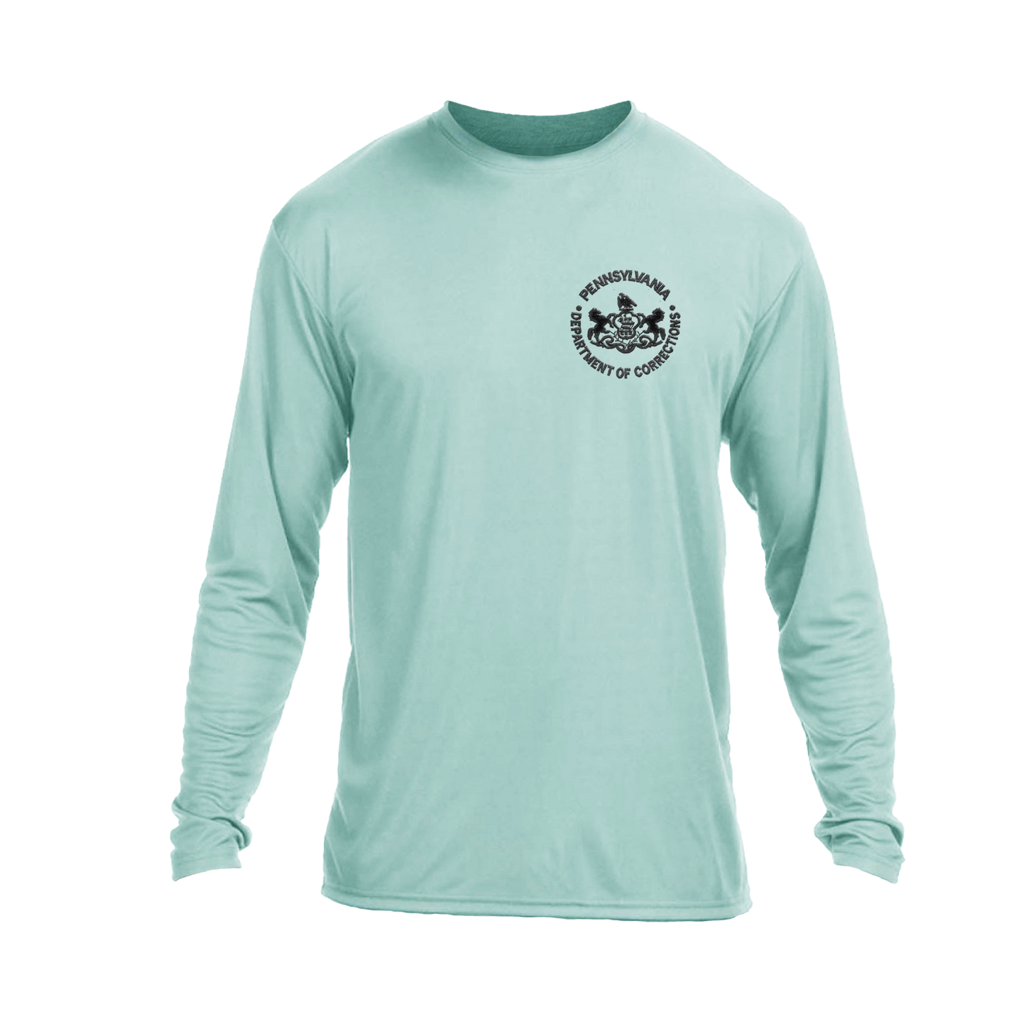 Adult Moisture-Wicking Long-Sleeve Tee with Embroidered Department of Corrections Seal (Various Colors)