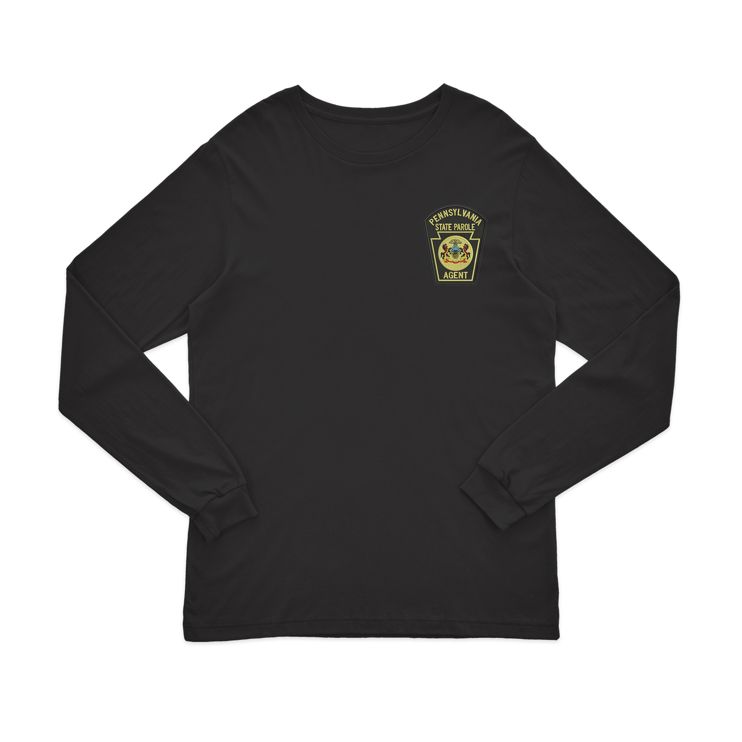 Adult Long-Sleeve Tee with Embroidered State Parole Agent Keystone-Full Color (Various Colors)