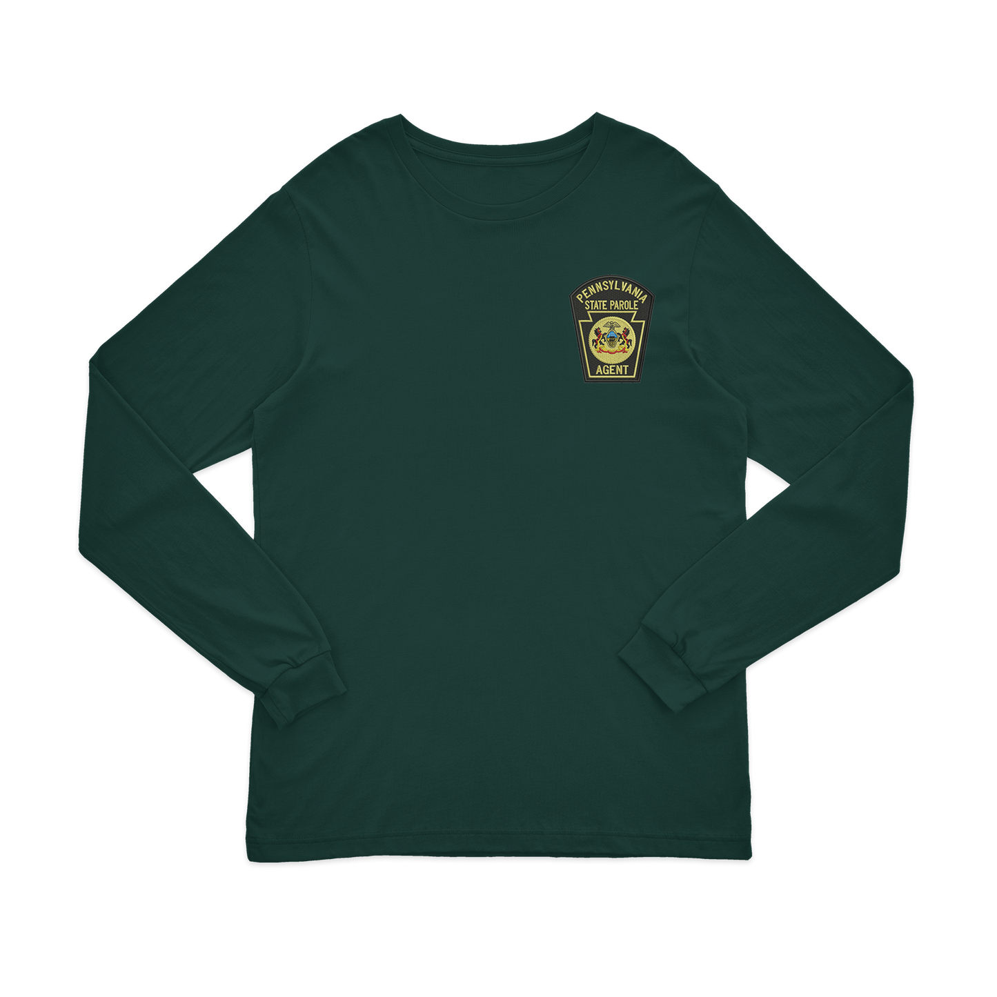 Adult Long-Sleeve Tee with Embroidered State Parole Agent Keystone-Full Color (Various Colors)