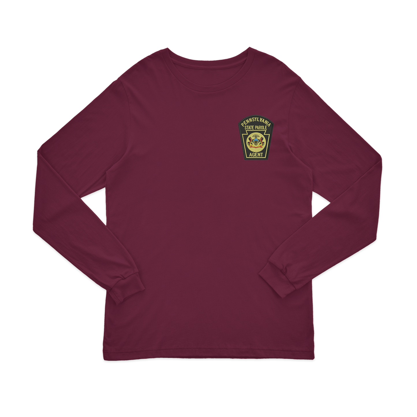 Adult Long-Sleeve Tee with Embroidered State Parole Agent Keystone-Full Color (Various Colors)