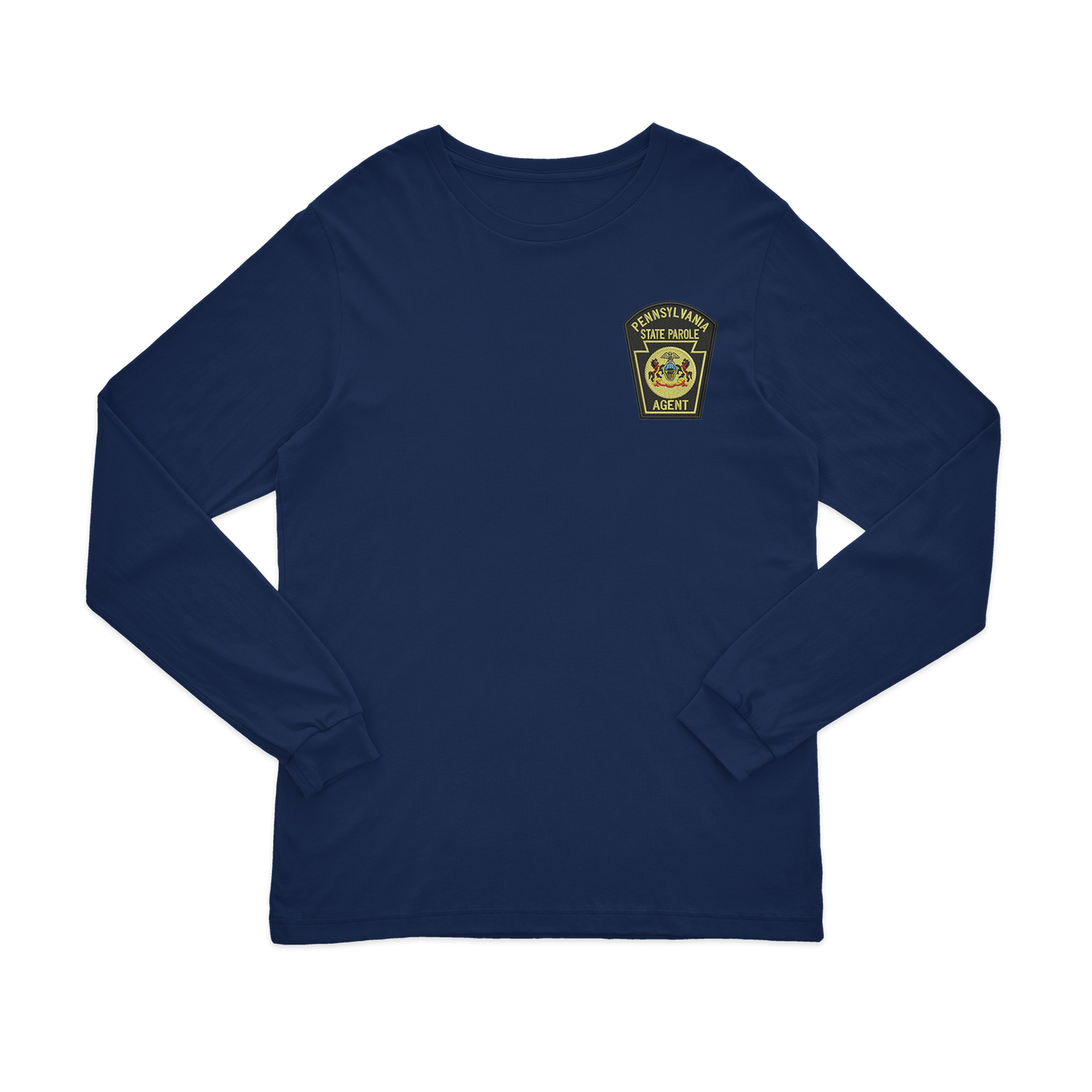 Adult Long-Sleeve Tee with Embroidered State Parole Agent Keystone-Full Color (Various Colors)