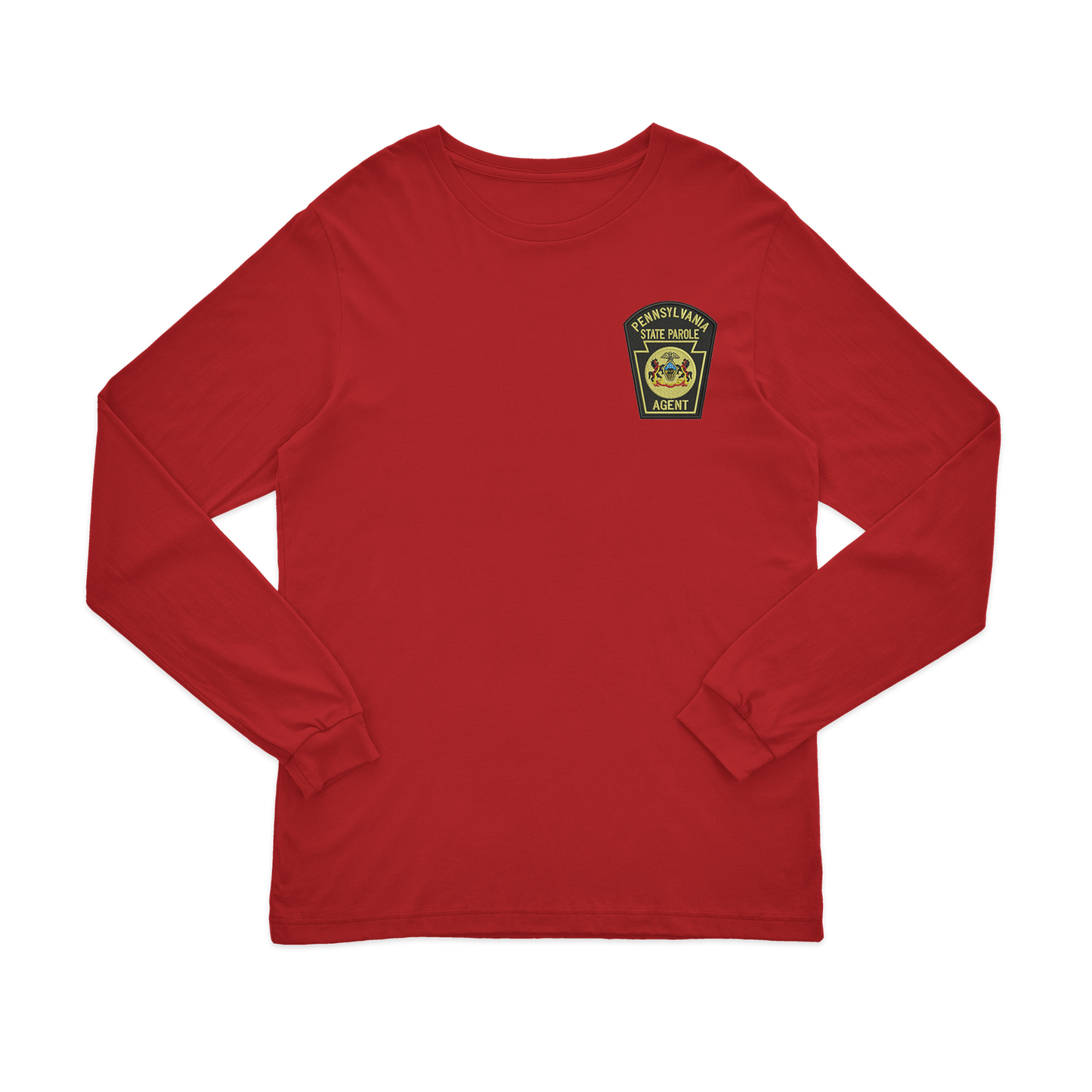 Adult Long-Sleeve Tee with Embroidered State Parole Agent Keystone-Full Color (Various Colors)