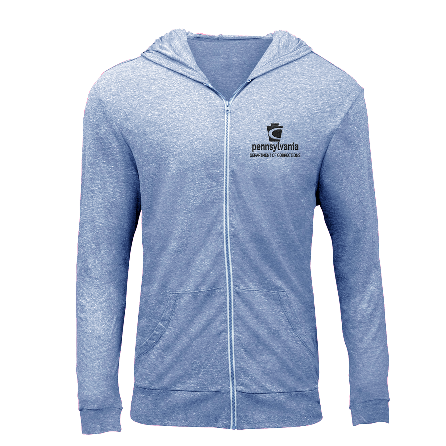 Triblend Unisex Lightweight Full-Zip Hooded Sweatshirt with Embroidered Department of Corrections Logos (Various Colors)