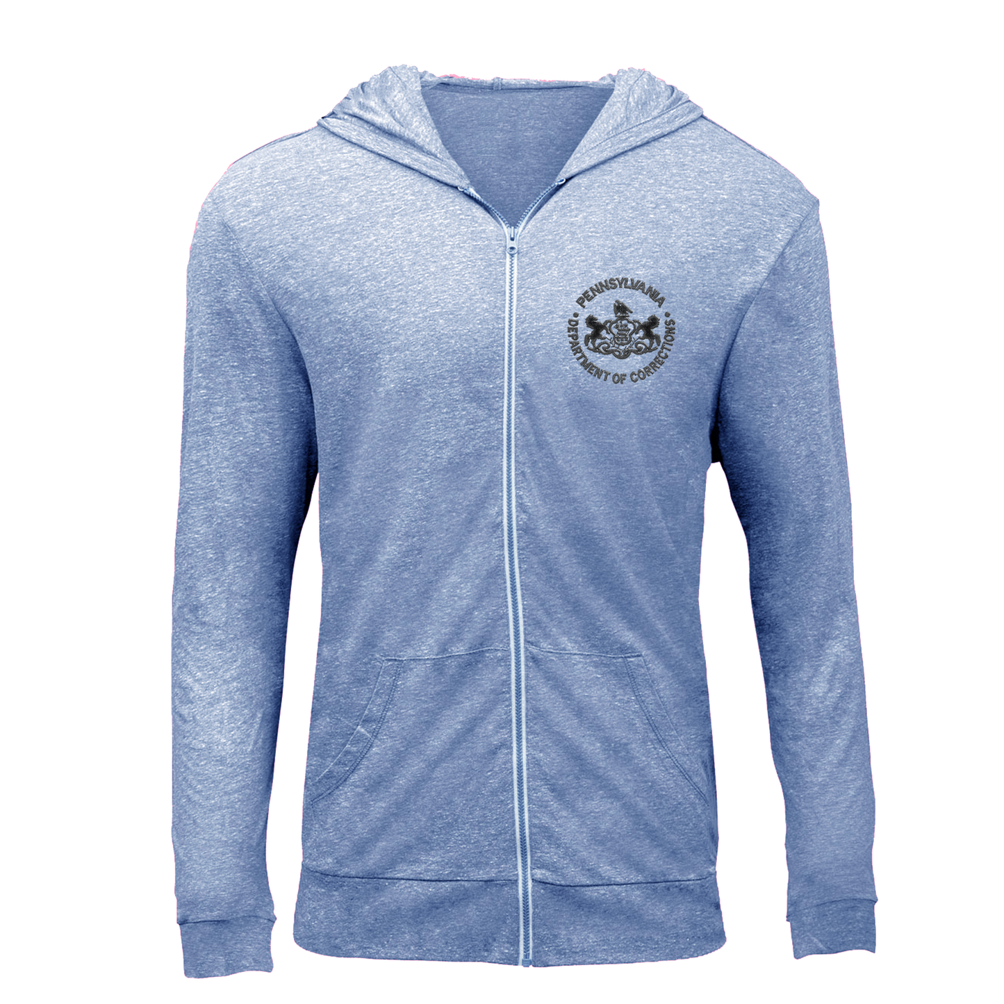 Triblend Unisex Lightweight Full-Zip Hooded Sweatshirt with Embroidered Department of Corrections Logos (Various Colors)