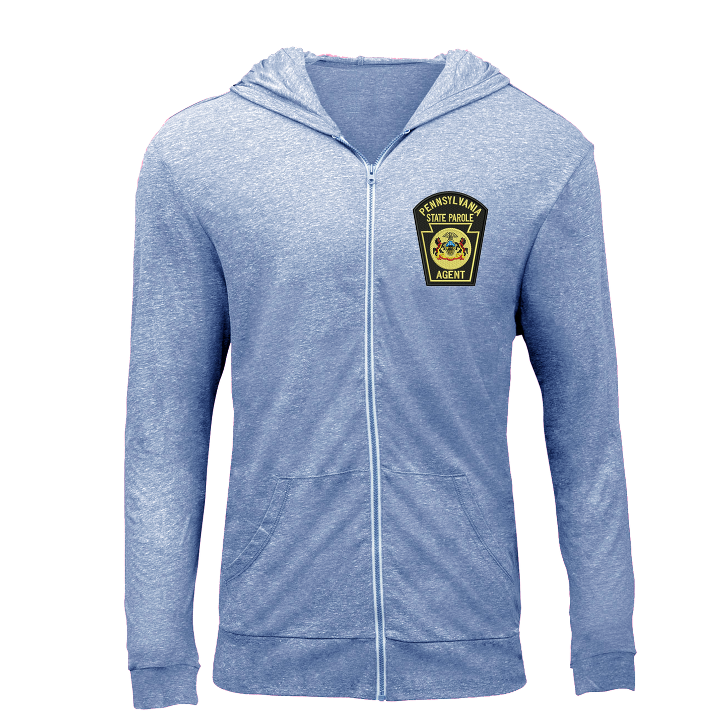 Triblend Unisex Lightweight Full-Zip Hooded Sweatshirt with Embroidered State Parole Agent Keystone (Various Colors)