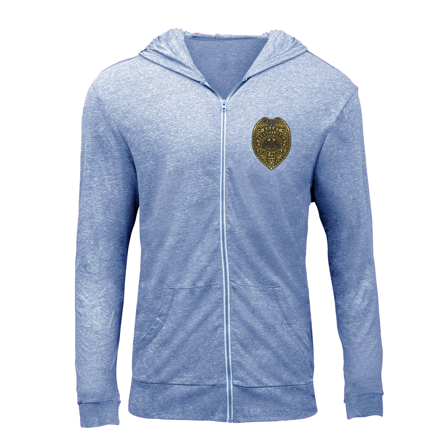 Triblend Unisex Lightweight Full-Zip Hooded Sweatshirt with Embroidered State Parole Agent Badge (Various Colors)