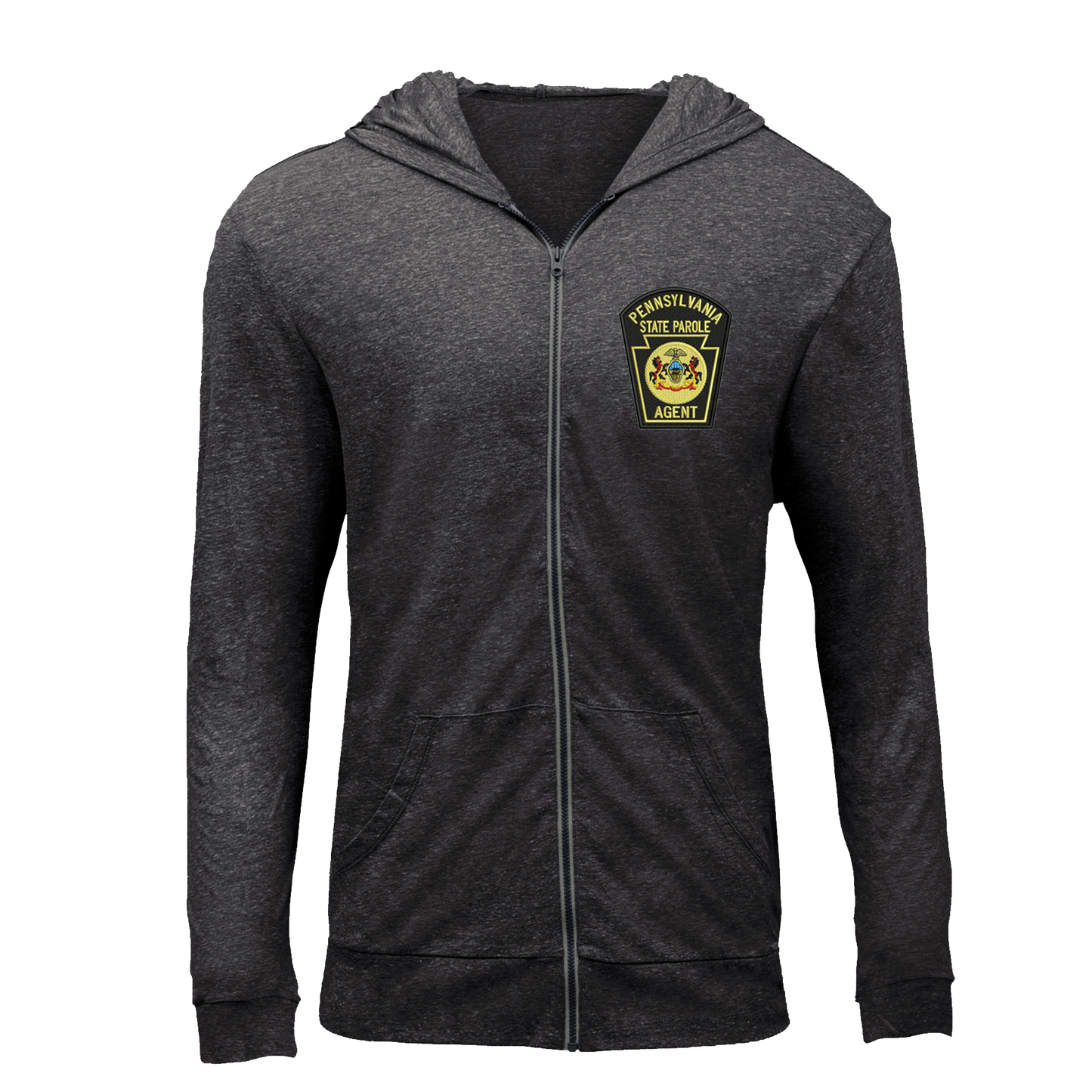 Triblend Unisex Lightweight Full-Zip Hooded Sweatshirt with Embroidered State Parole Agent Keystone (Various Colors)