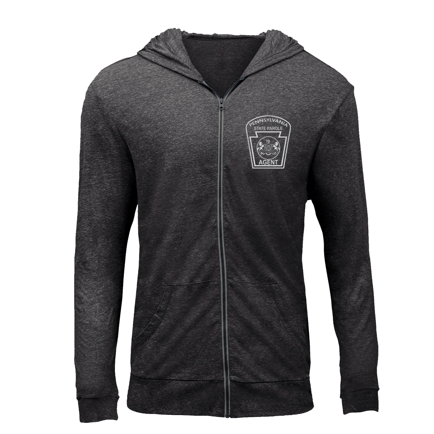 Triblend Unisex Lightweight Full-Zip Hooded Sweatshirt with Embroidered State Parole Agent Keystone (Various Colors)