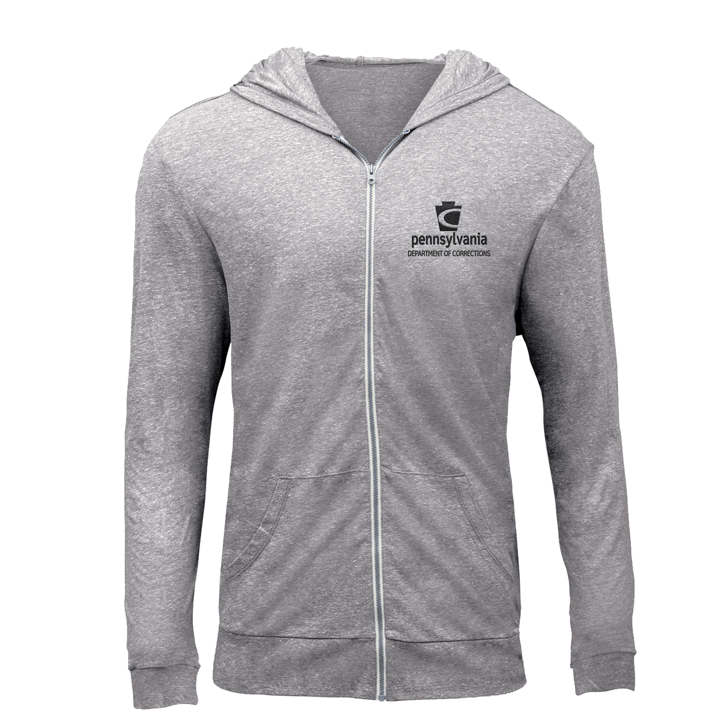 Triblend Unisex Lightweight Full-Zip Hooded Sweatshirt with Embroidered Department of Corrections Logos (Various Colors)