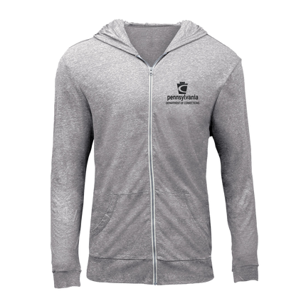 Triblend Unisex Lightweight Full-Zip Hooded Sweatshirt with Embroidered Department of Corrections Logos (Various Colors)