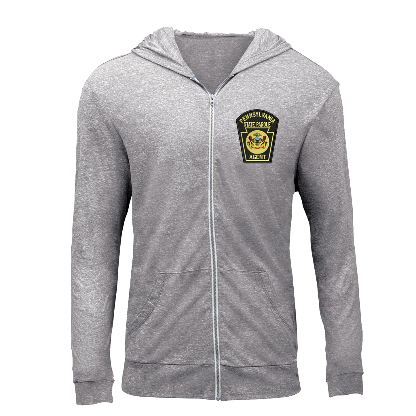 Triblend Unisex Lightweight Full-Zip Hooded Sweatshirt with Embroidered State Parole Agent Keystone (Various Colors)