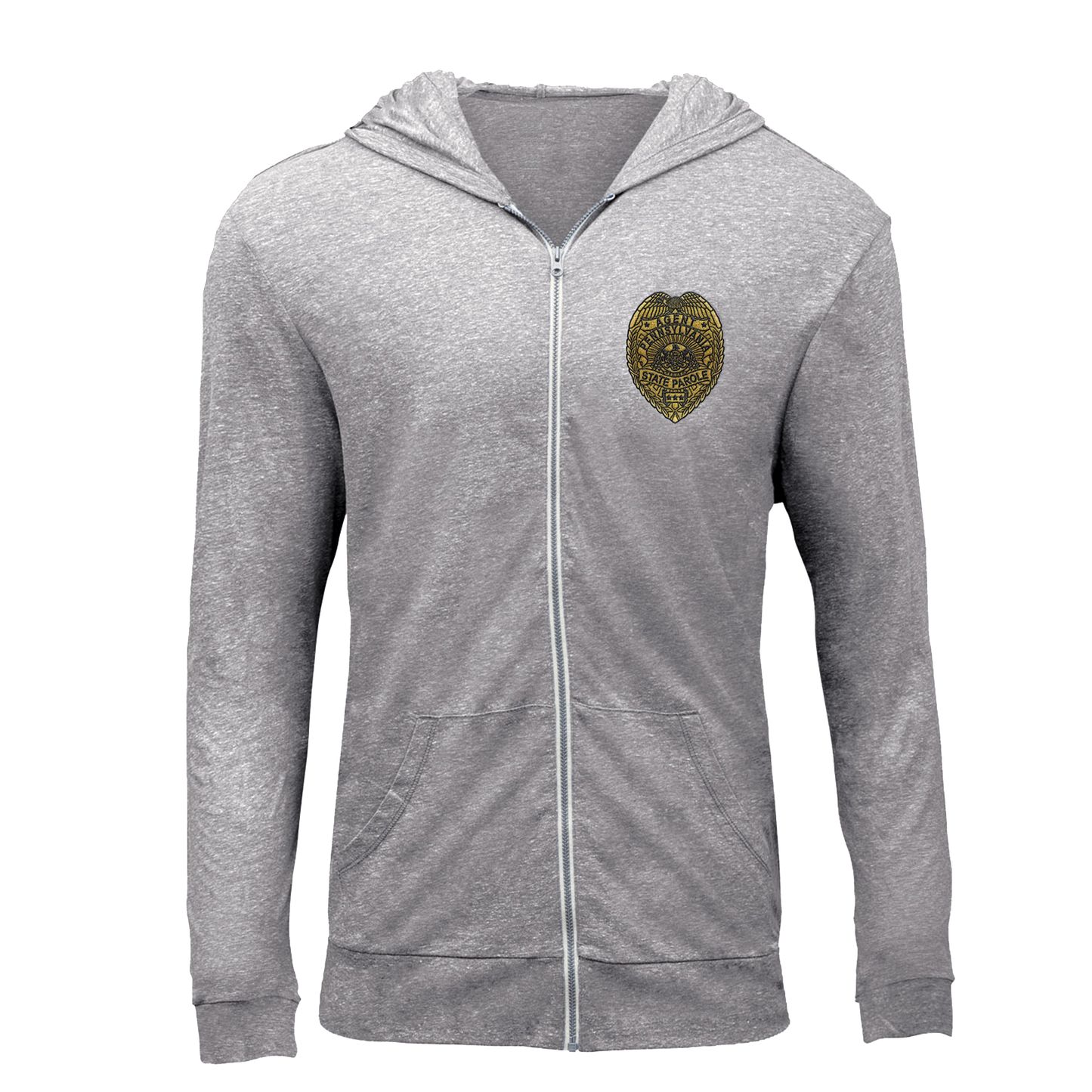 Triblend Unisex Lightweight Full-Zip Hooded Sweatshirt with Embroidered State Parole Agent Badge (Various Colors)