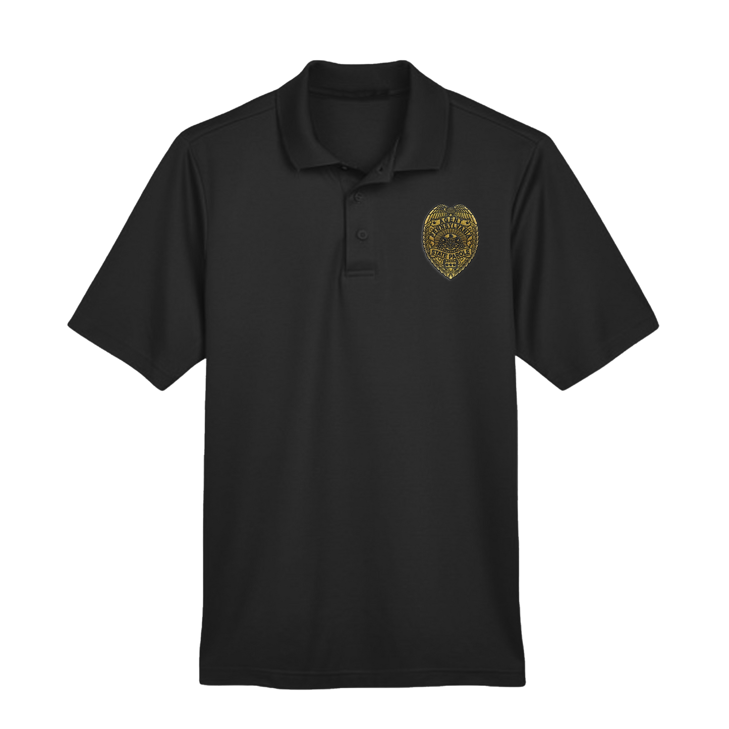 Men’s Luxury Performance Polo with Embroidered State Parole Agent Badge-Full Color (Various Colors)