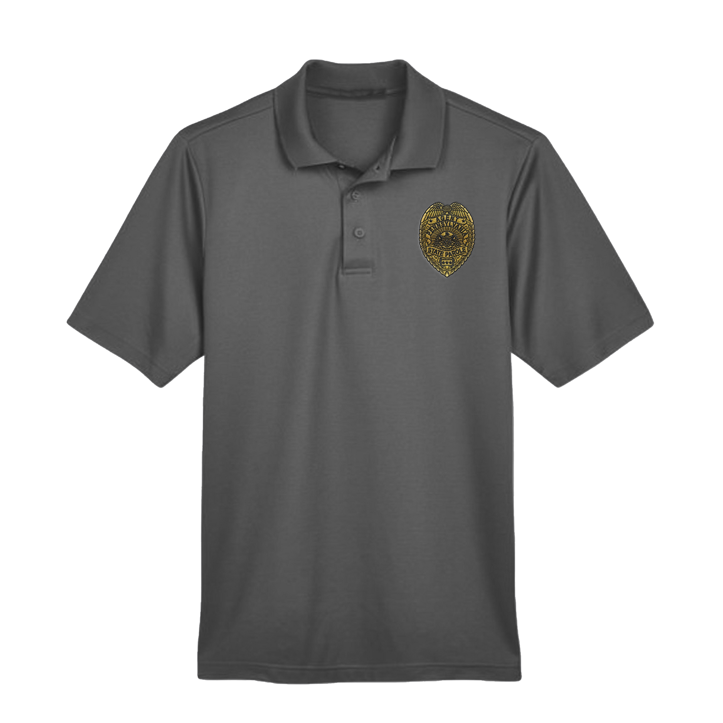 Men’s Luxury Performance Polo with Embroidered State Parole Agent Badge-Full Color (Various Colors)