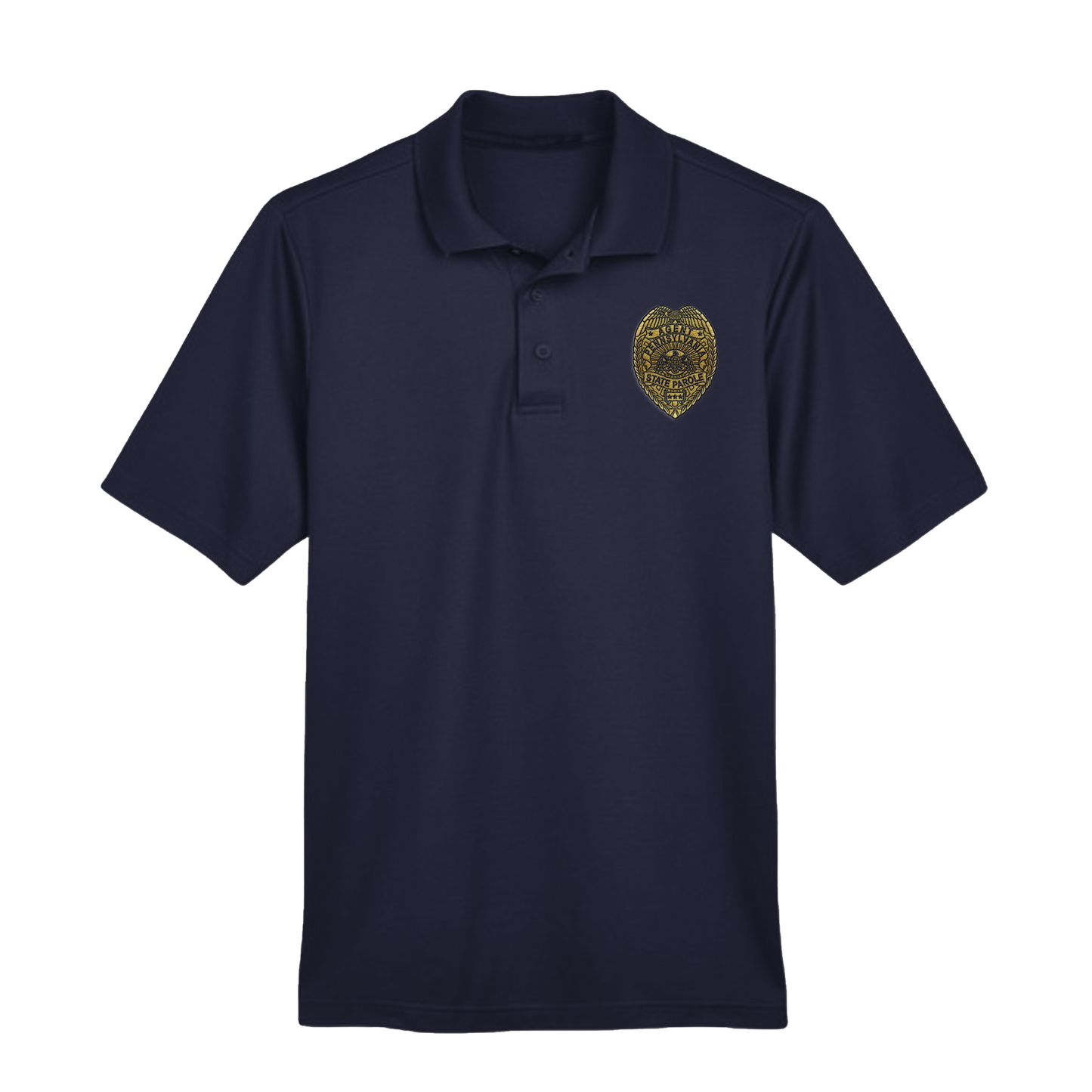 Men’s Luxury Performance Polo with Embroidered State Parole Agent Badge-Full Color (Various Colors)