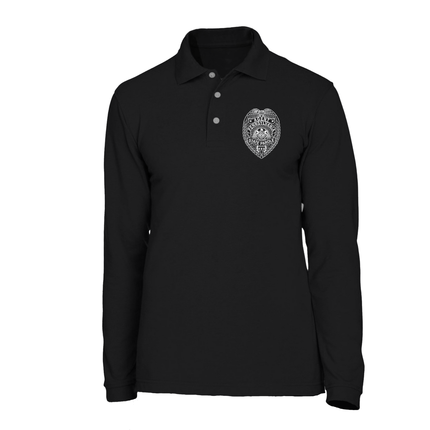 Adult Long-Sleeve Cotton Polo with Embroidered State Parole Agent Badge (Various Colors)