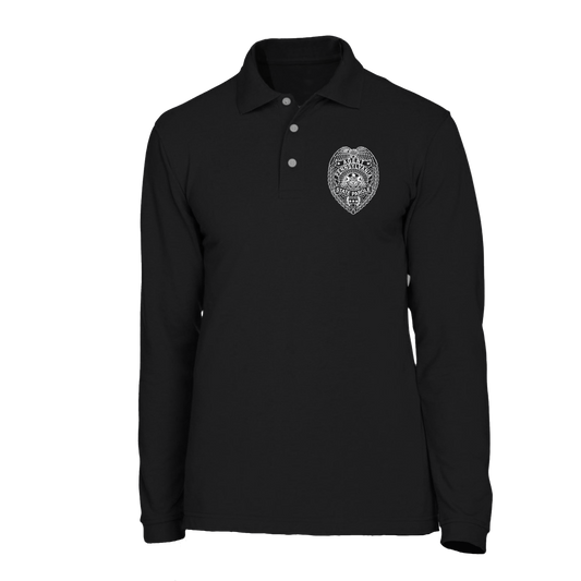 Adult Long-Sleeve Cotton Polo with Embroidered State Parole Agent Badge (Various Colors)