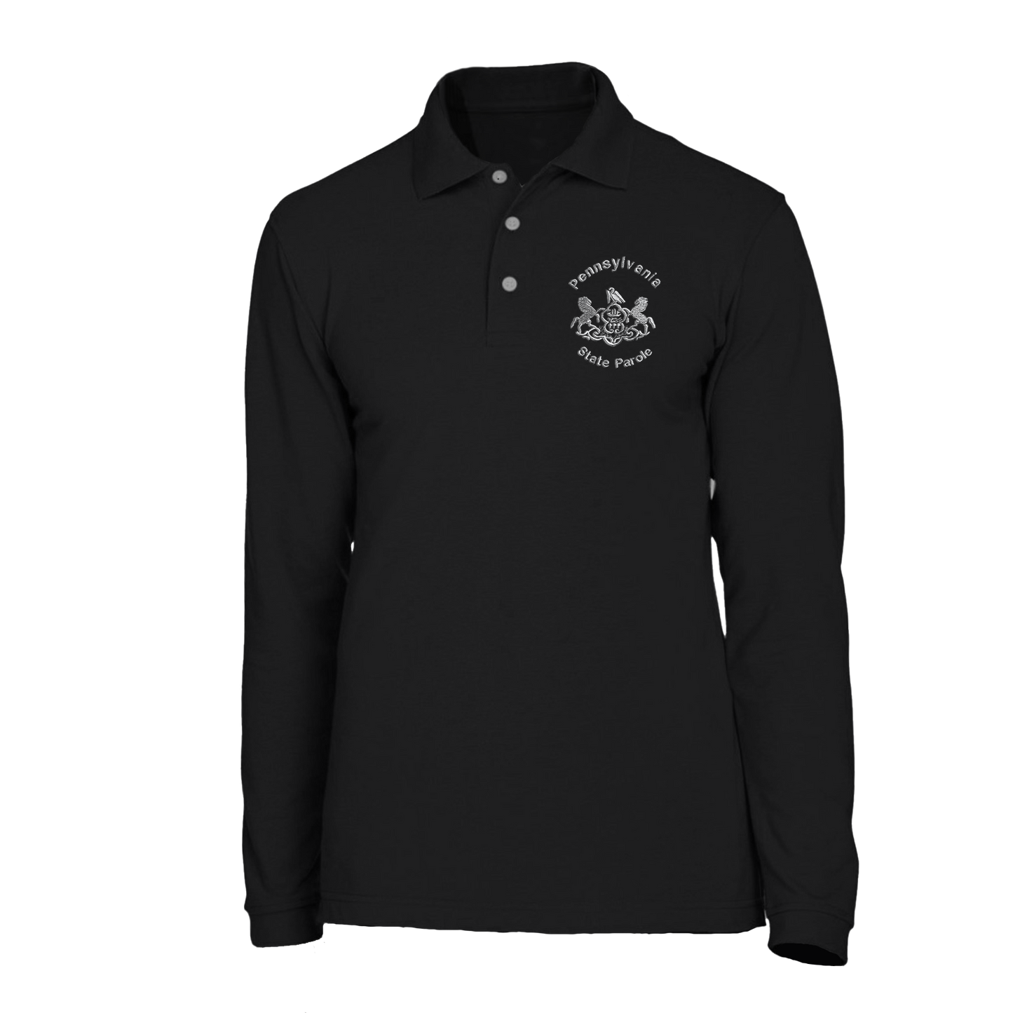 Adult Long-Sleeve Cotton Polo with Embroidered State Parole Horses (Various Colors)