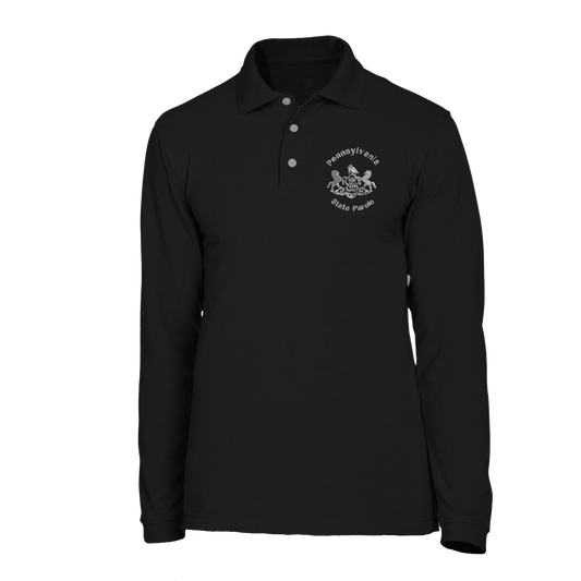 Adult Long-Sleeve Cotton Polo with Embroidered State Parole Horses (Various Colors)