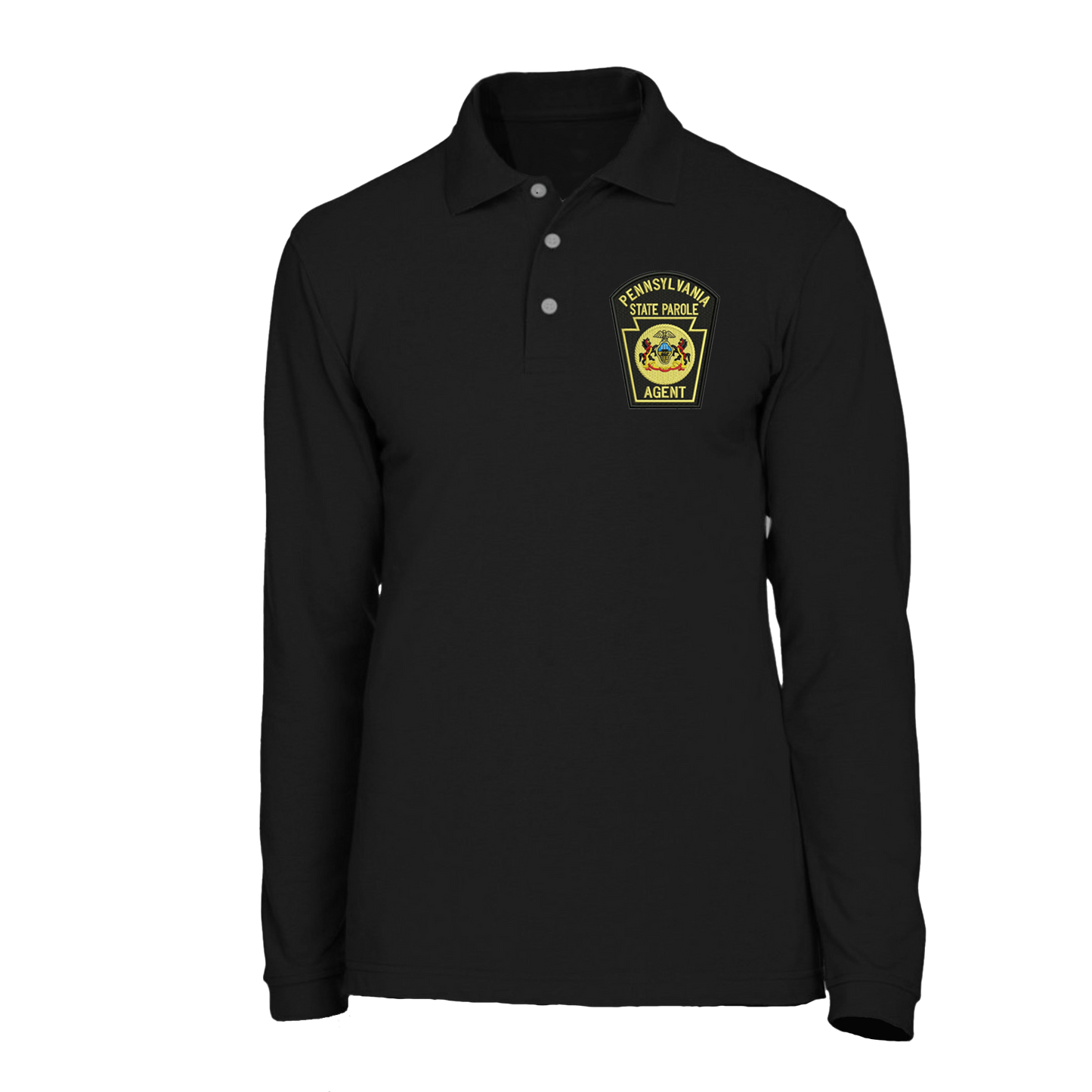 Adult Long-Sleeve Cotton Polo with Embroidered State Parole Agent Keystone (Various Colors)