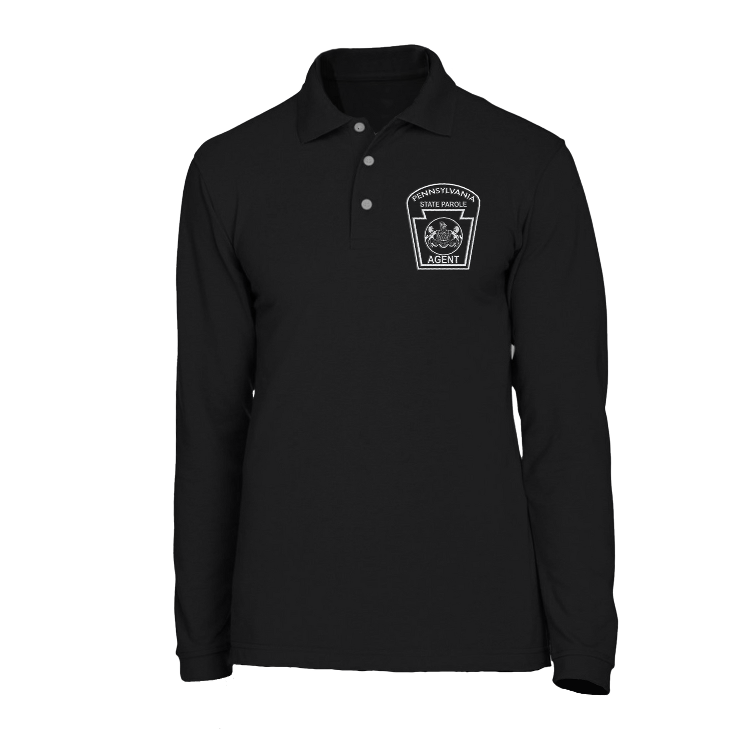 Adult Long-Sleeve Cotton Polo with Embroidered State Parole Agent Keystone (Various Colors)