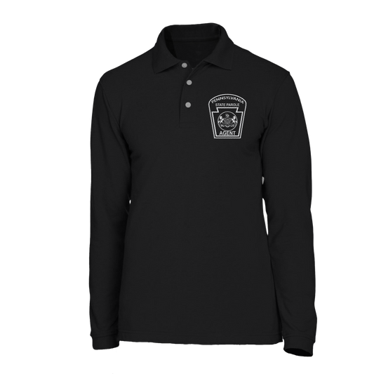 Adult Long-Sleeve Cotton Polo with Embroidered State Parole Agent Keystone (Various Colors)