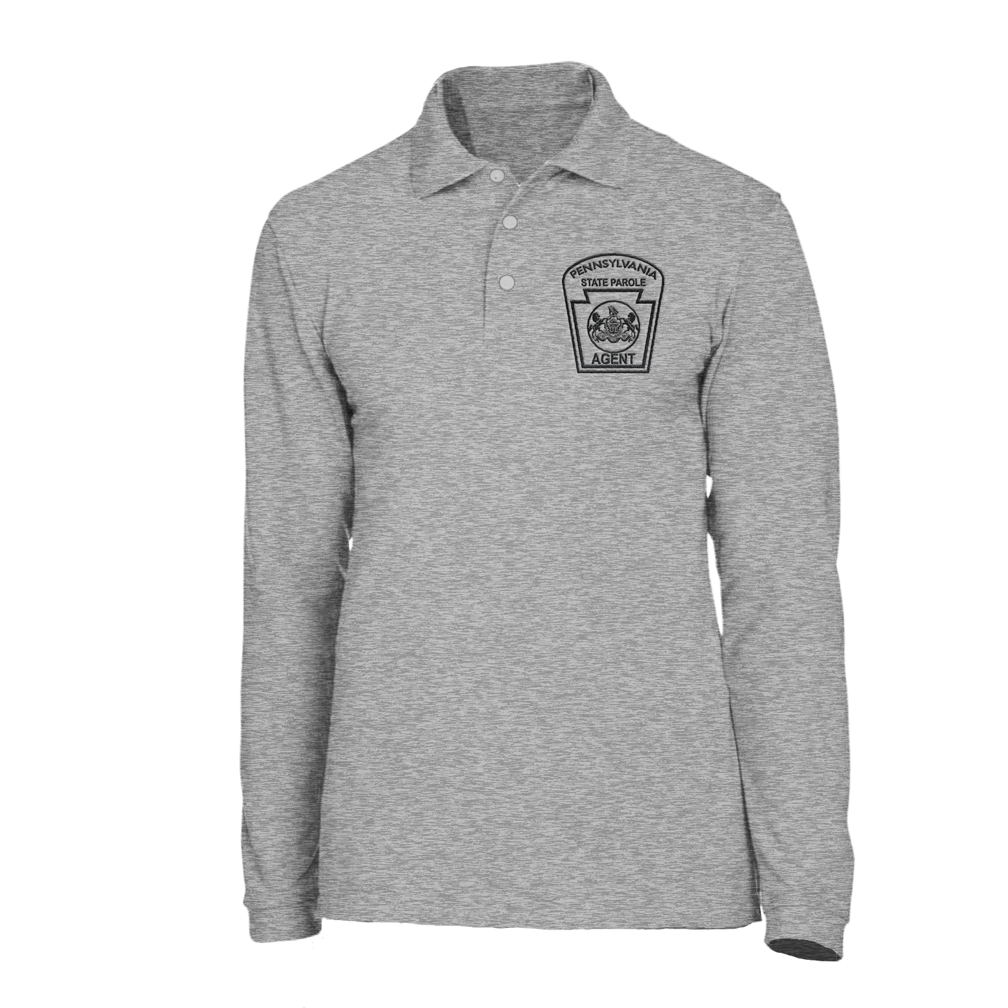 Adult Long-Sleeve Cotton Polo with Embroidered State Parole Agent Keystone (Various Colors)