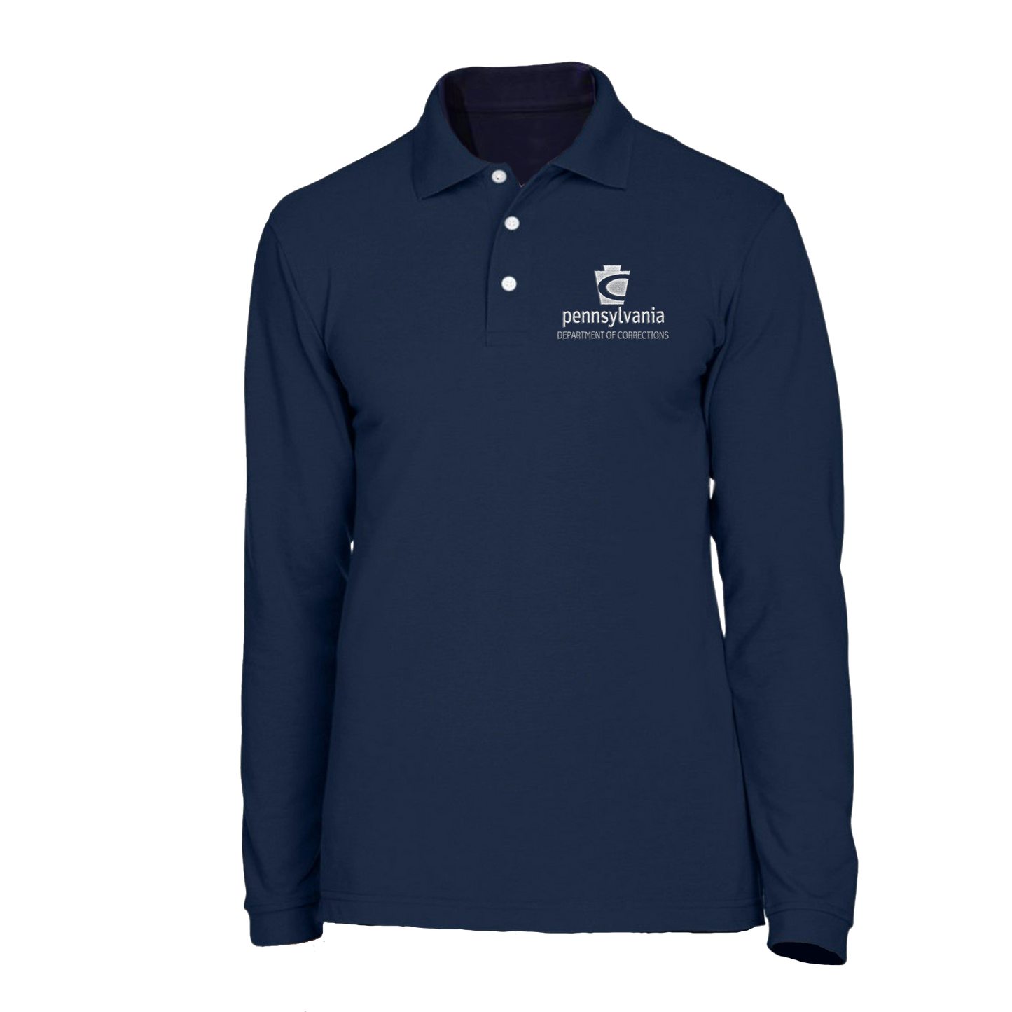 Adult Long-Sleeve Cotton Polo with Embroidered Department of Corrections Logos (Various Colors)