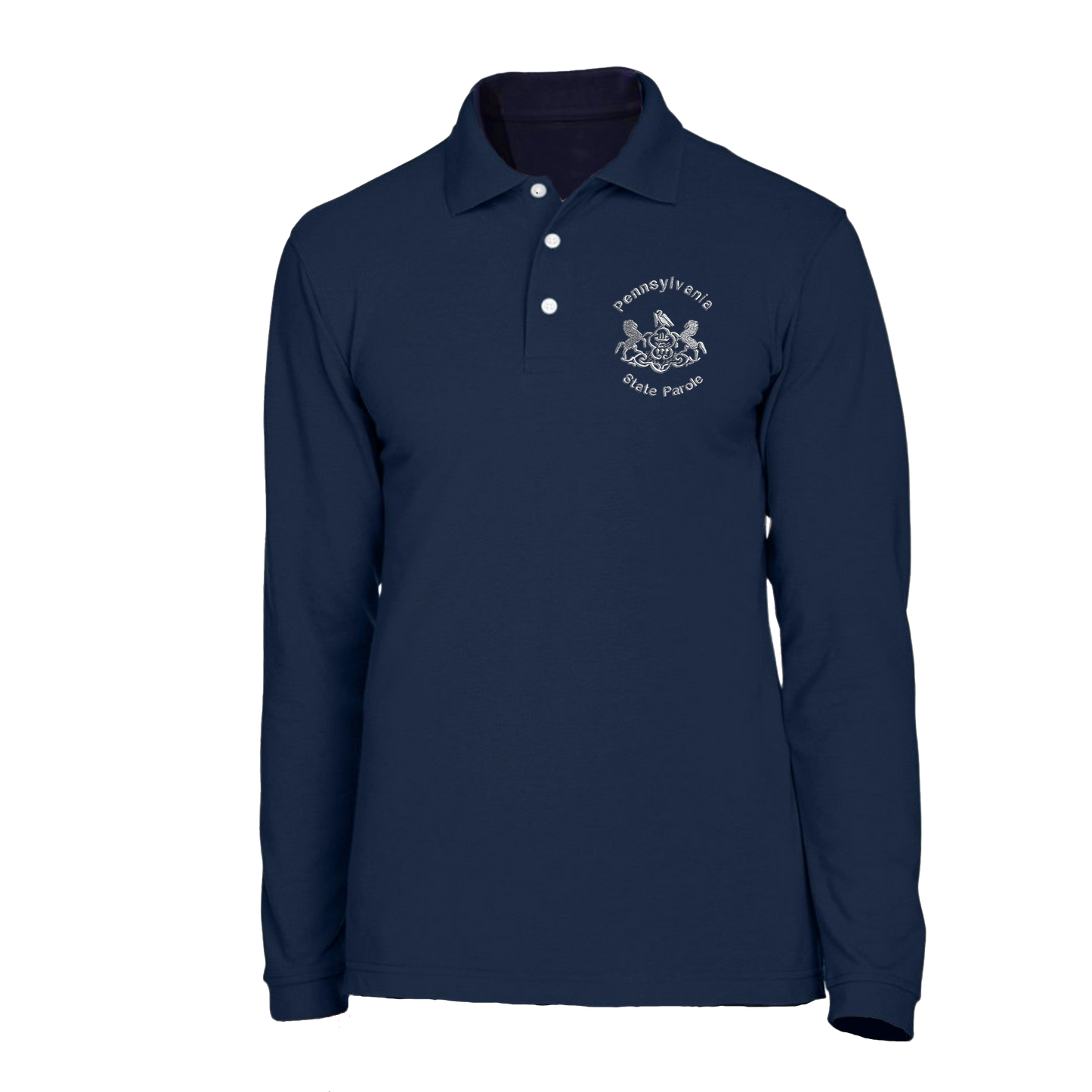 Adult Long-Sleeve Cotton Polo with Embroidered State Parole Horses (Various Colors)