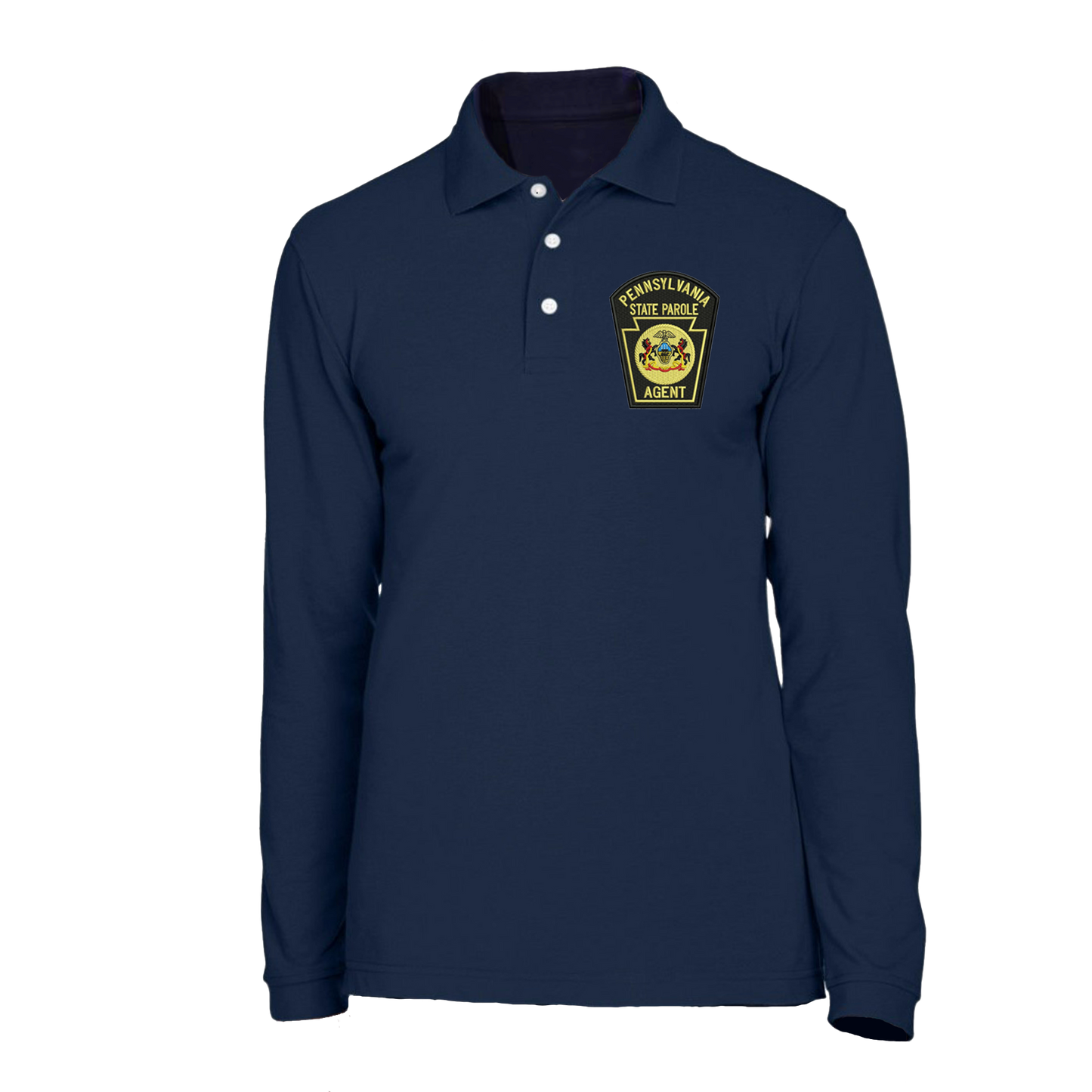 Adult Long-Sleeve Cotton Polo with Embroidered State Parole Agent Keystone (Various Colors)