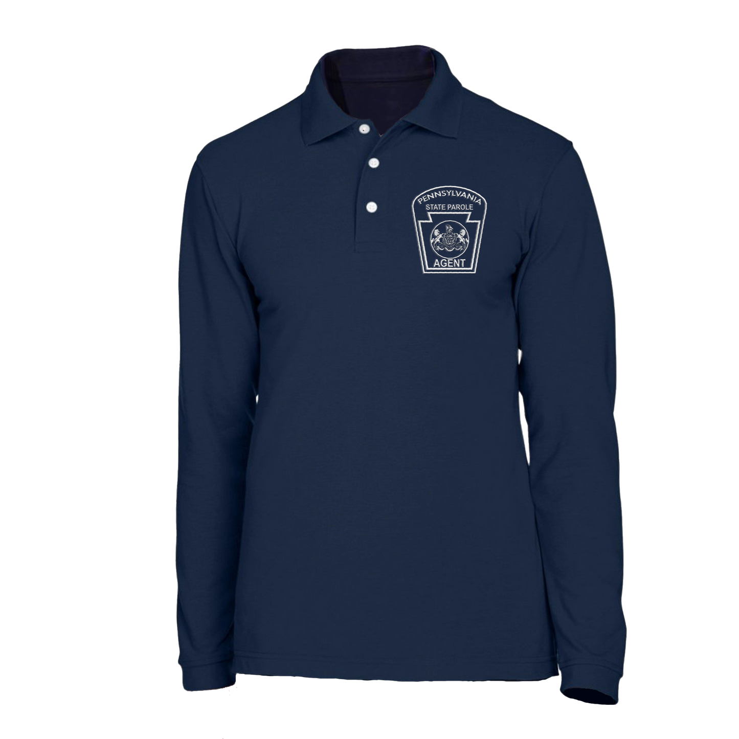 Adult Long-Sleeve Cotton Polo with Embroidered State Parole Agent Keystone (Various Colors)