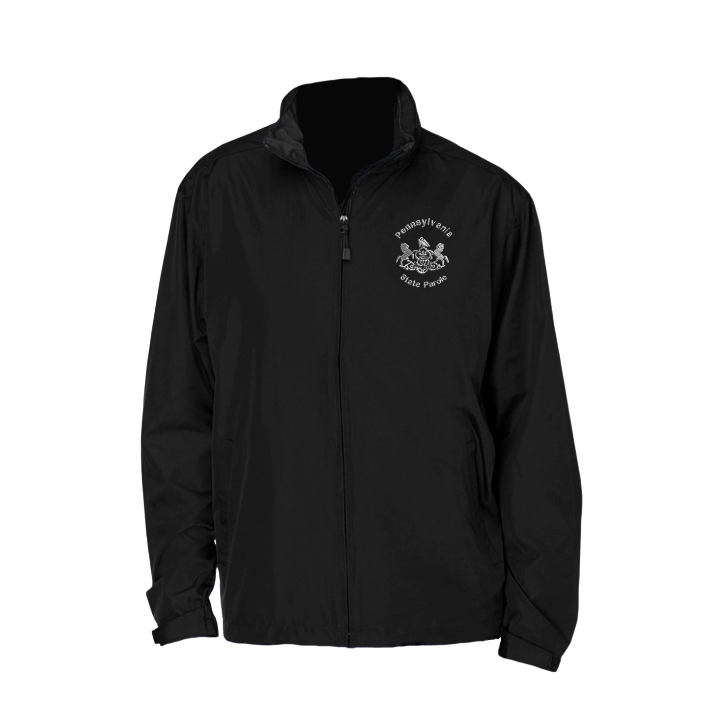 Adult North End Rain Jacket with Embroidered State Parole Horses (Black)