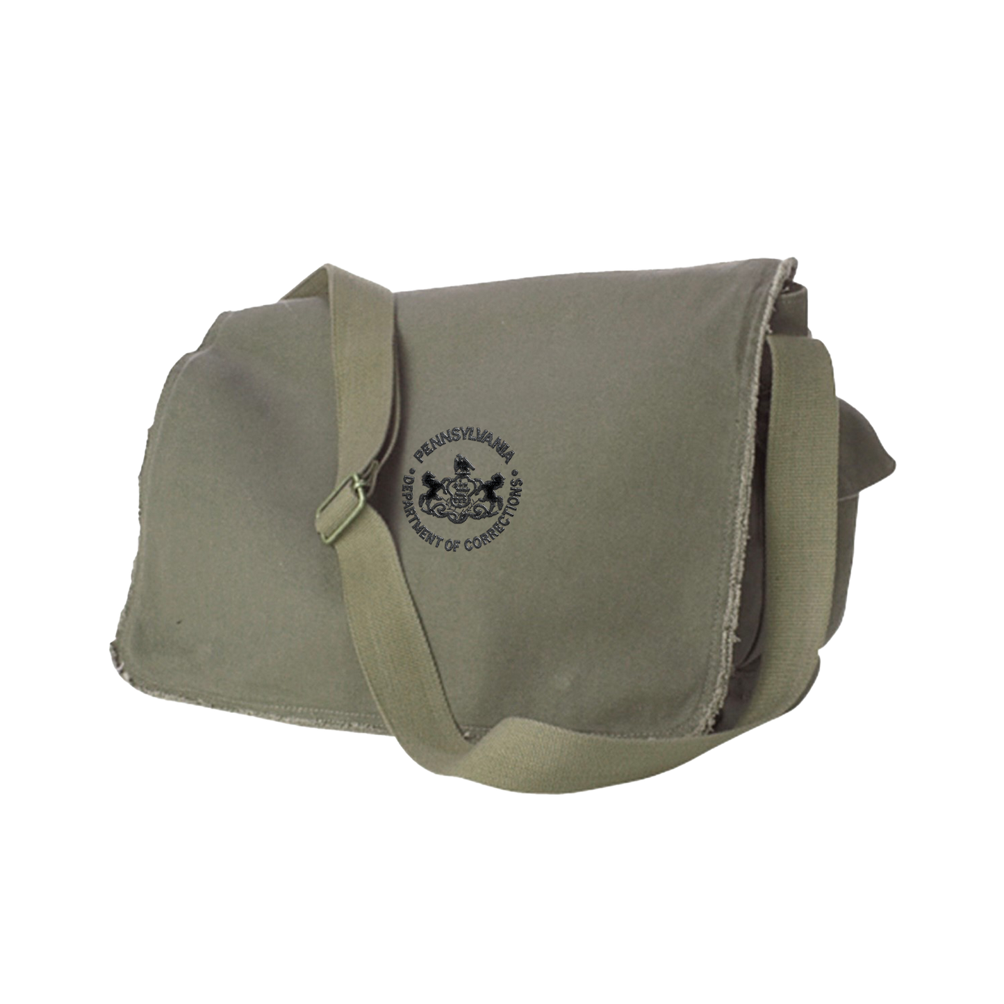 Raw-Edge Messenger Bag with Embroidered Department of Corrections Seal (Various Colors)