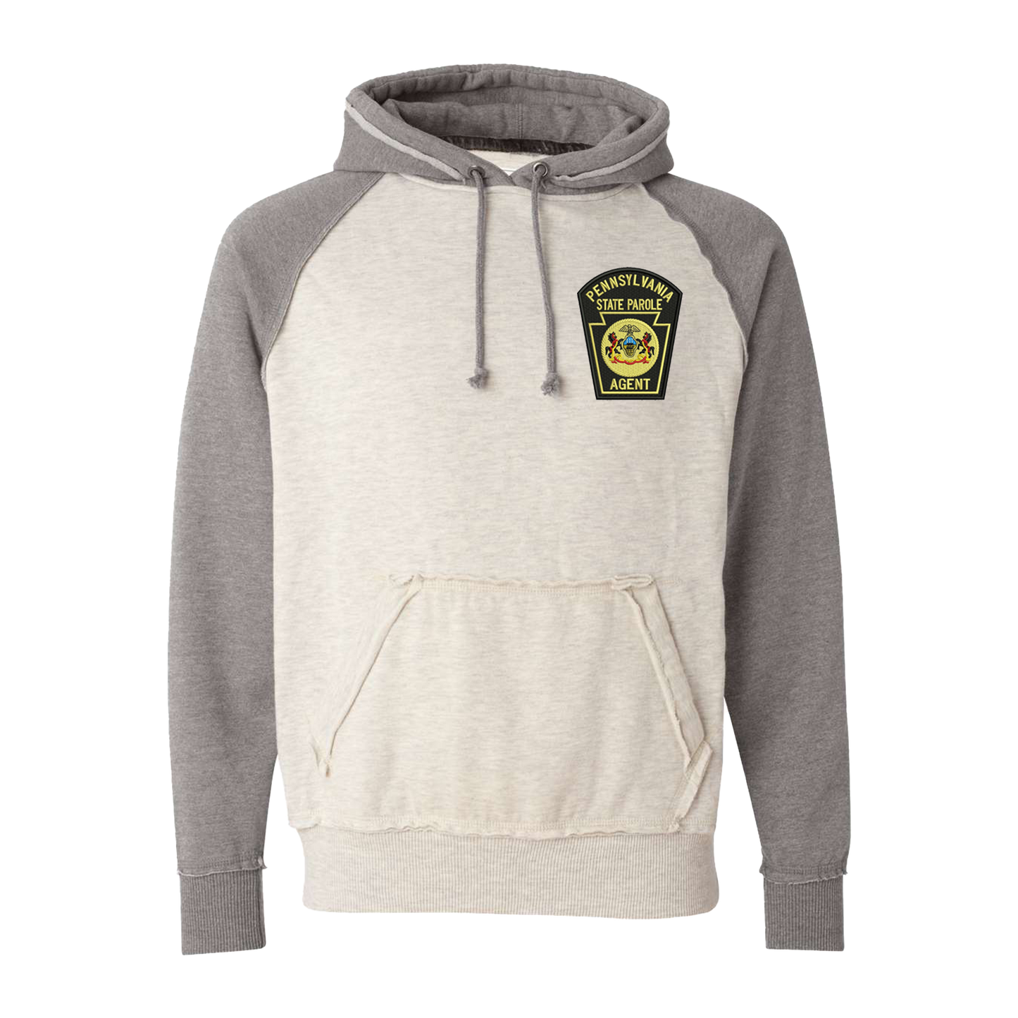Vintage Hooded Two-Toned Sweatshirt with Embroidered State Parole Agent Keystone (Various Colors)