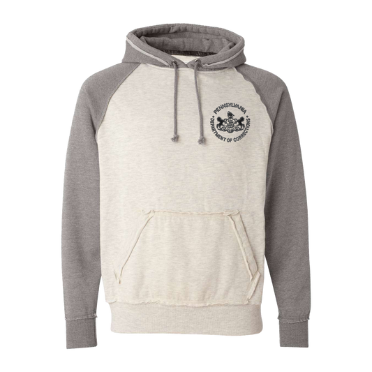 Vintage Hooded Two-Toned Sweatshirt with Embroidered Department of Corrections Logos (Various Colors)